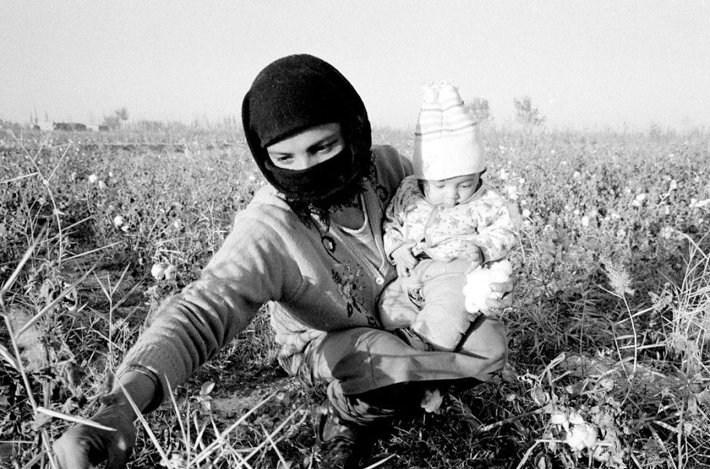 China - Black and White - Xinjiang - A Woman Picks Cotton