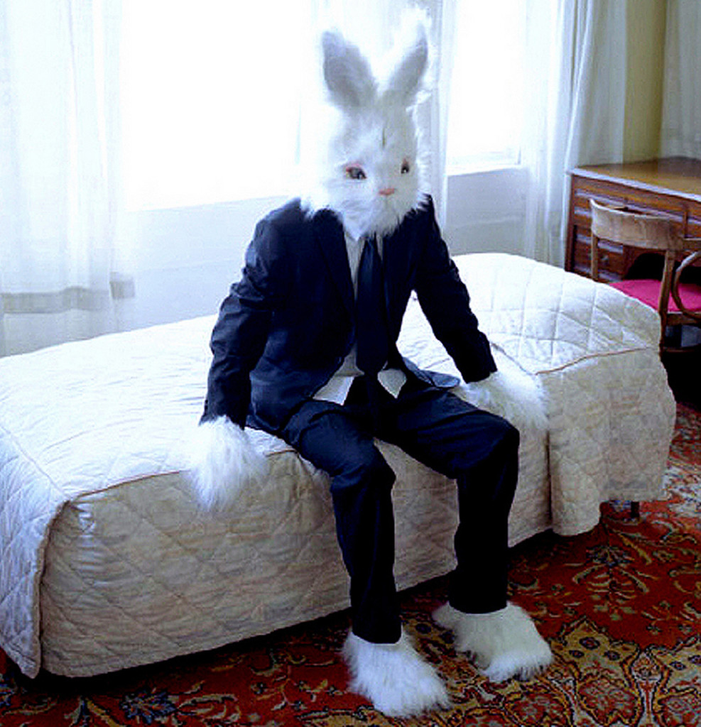 Человек в костюме кролика