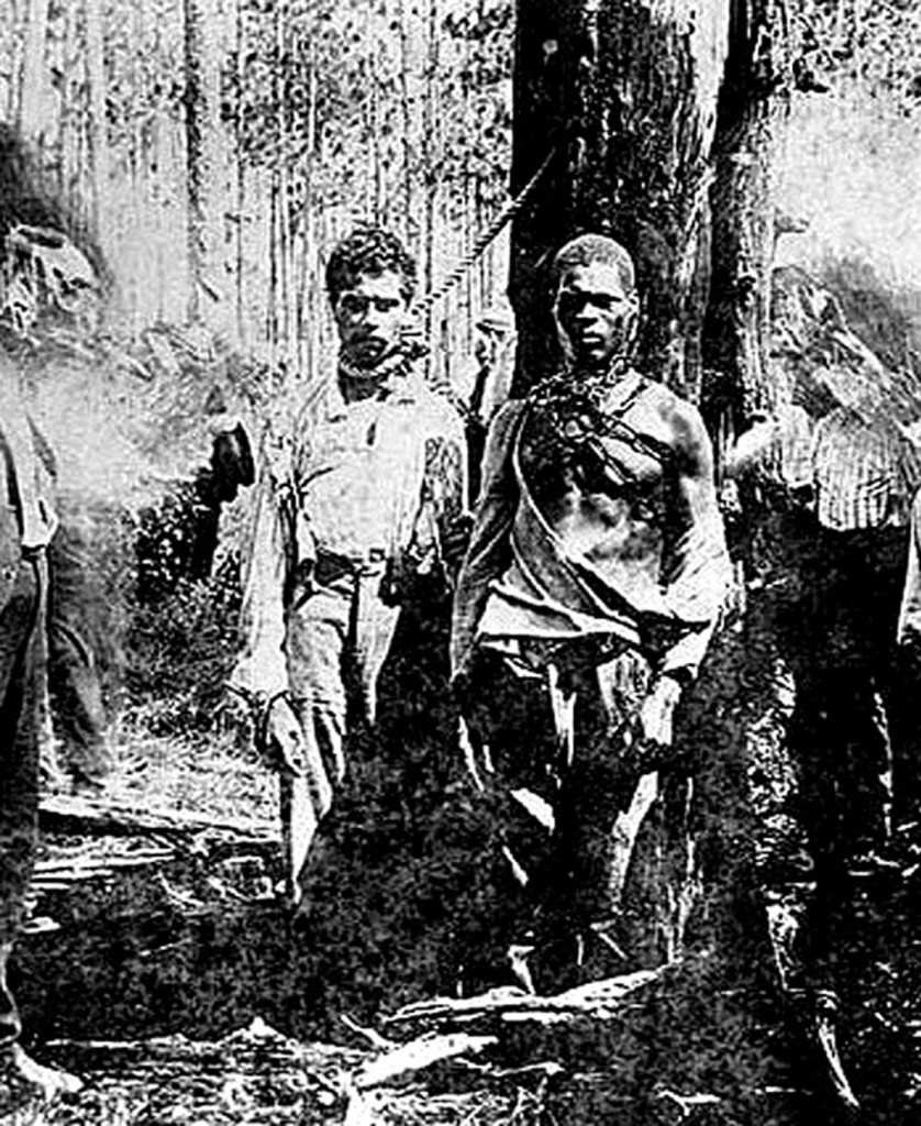 Bulloch County, Aug. 16, 1904. Will Cato and Paul Reed [Reid] just before they were burned at the stake for murdering the Hodges family.