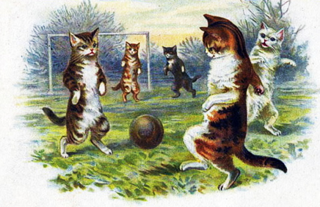 free-vintage-fathers-day-card-cats-playing-soccer