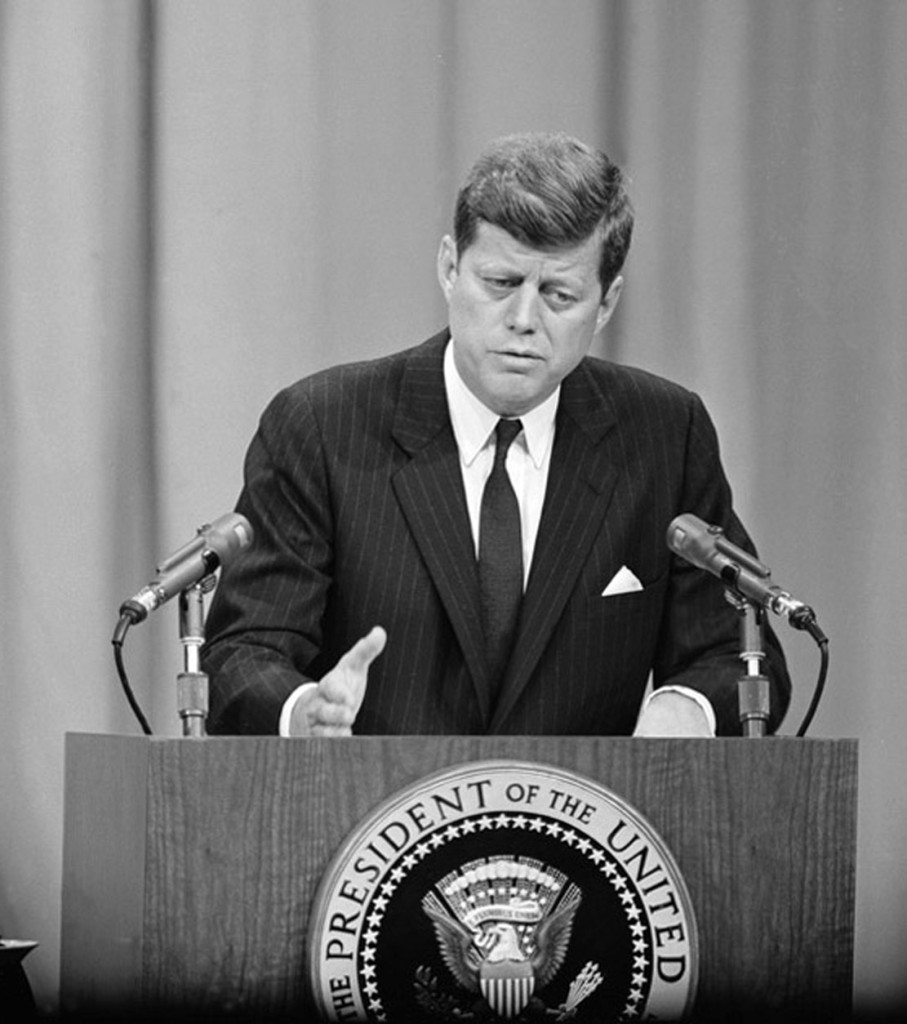 President John F. Kennedy answers questions at a press conference about the attempted invasion of Cuba.