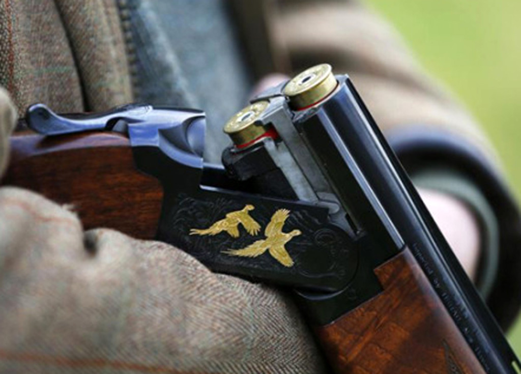A shotgun with pheasants engraved on it is seen during a pheasant hunt in Lewknor, southern England November 22, 2012. Pheasant shooting has been a major historical activity in Great Britain since the 11th century when they were shot with a bow and arrow. Around the start of the 16th century, firearms arrived in Britain and history shows us that Henry VIII was an enthusiast. These days they are shot in flight using shotguns and are found and brought back by retriever dogs. Picture taken November 22, 2012. REUTERS/Eddie Keogh (BRITAIN - Tags: ANIMALS SOCIETY)