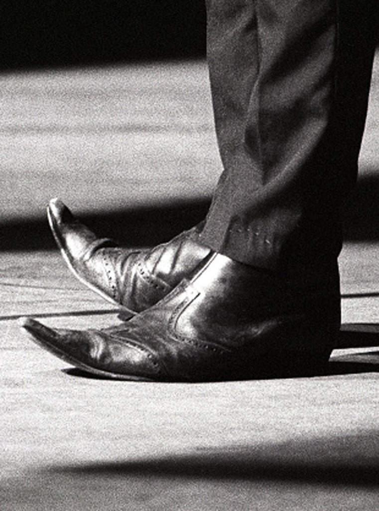 A close up of Nick Cave'sleather boots as he performs on stage, Pandora's Music Box Festival, De Doelen, Rotterdam, Netherlands, 12th October 1985. (Photo by Rob Verhorst/Redferns)