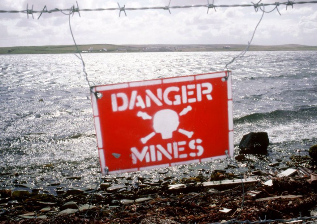 FALKLANDS. Fox Bay West, minefield on foreshore. 1984.