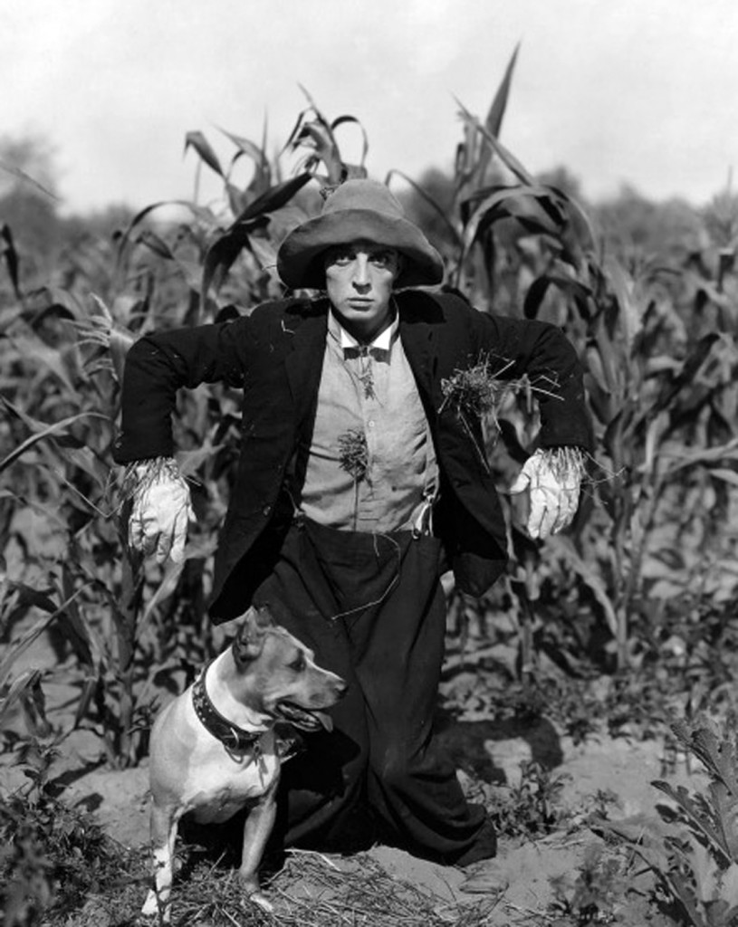 c. 1920s: Actor Buster Keaton Dressed as a Scarecrow