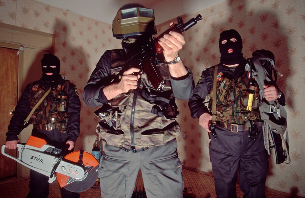 Moscow, Russia, 1/3/1997. Moscow Tax Police Physical Protection Dept with equipment used for entering premises of firms suspected of tax evasion.